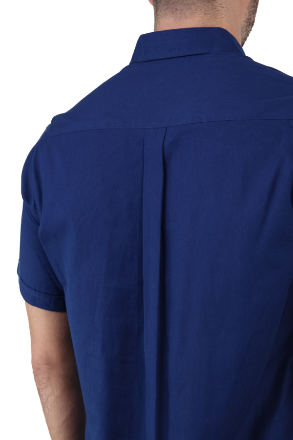Camisa Manga Corta Con Bolsa Azul Plúmbago Slim Fit De Algodón Para Hombre